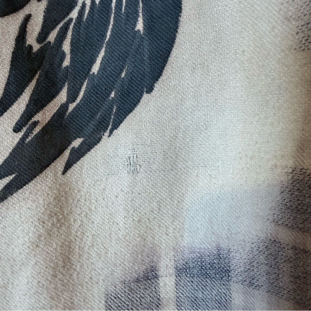 Upcycled Grey Plaid Flannel Shirt stenciled Wing Design tea dyed sz Large - Picture 5 of 11